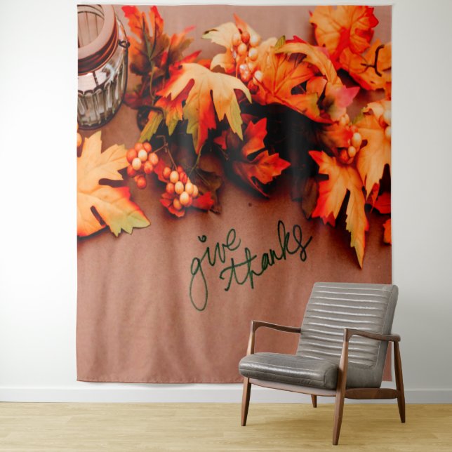 Give Thanks with Fall leaves Thanksgiving Tapestry (In Situ)
