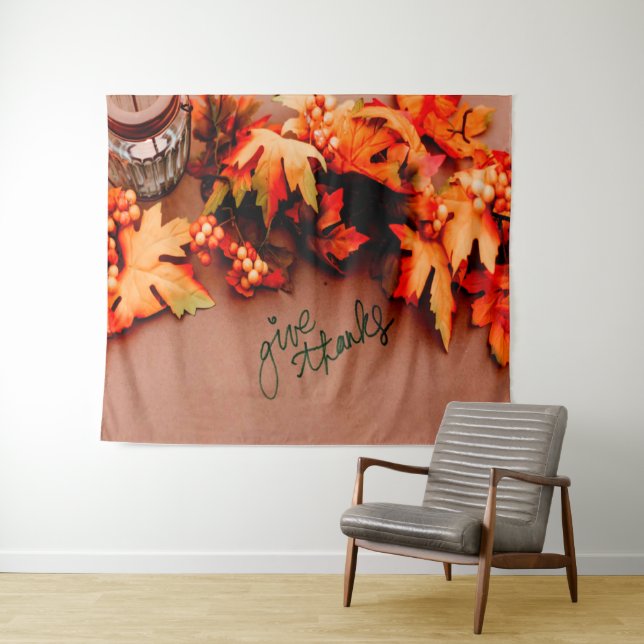 Give Thanks with Fall leaves Thanksgiving Tapestry (In Situ (Horizontal))
