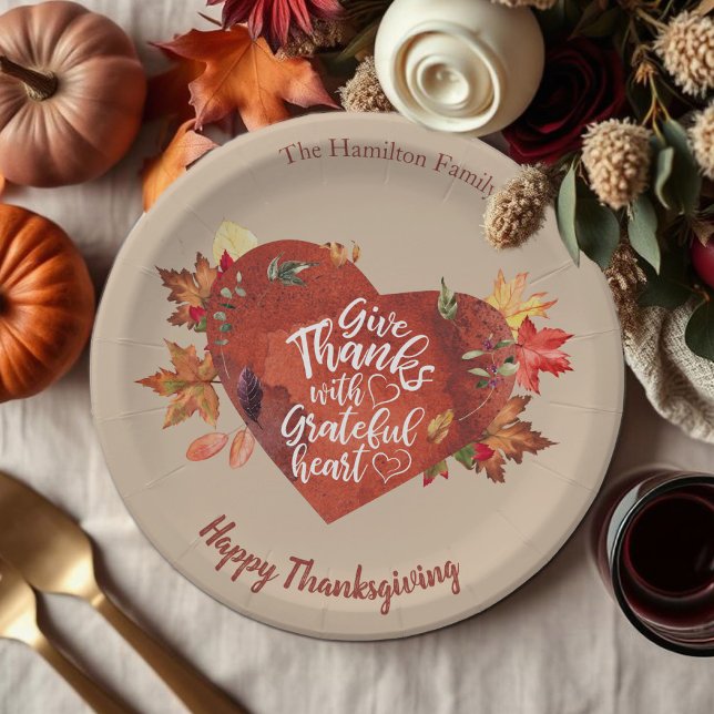 Give Thanks With Grateful Thanksgiving Brown Paper Plate (Creator Uploaded)