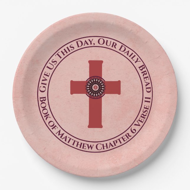 Give Us This Day Bible Verse Cross Terra Cotta Paper Plate (Front)