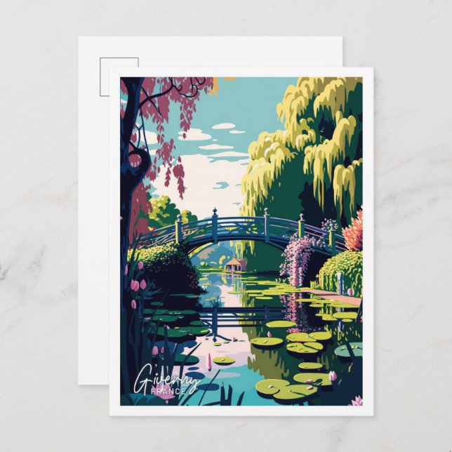 Giverny France Travel Vintage Illustration Postcard (Front/Back)