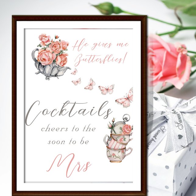 Gives Me Butterflies Funny Quote Tea Floral Brunch Poster (Creator Uploaded)