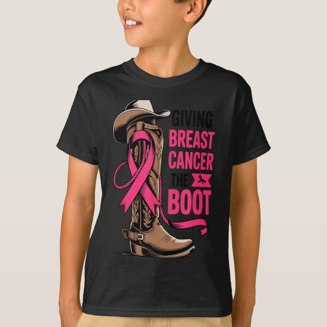 Giving Breast Cancer The Boot Cowboy Design  T-Shirt (Front)