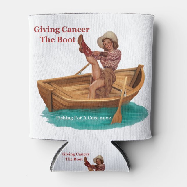 Giving Cancer the Boot Can Cooler (Front)
