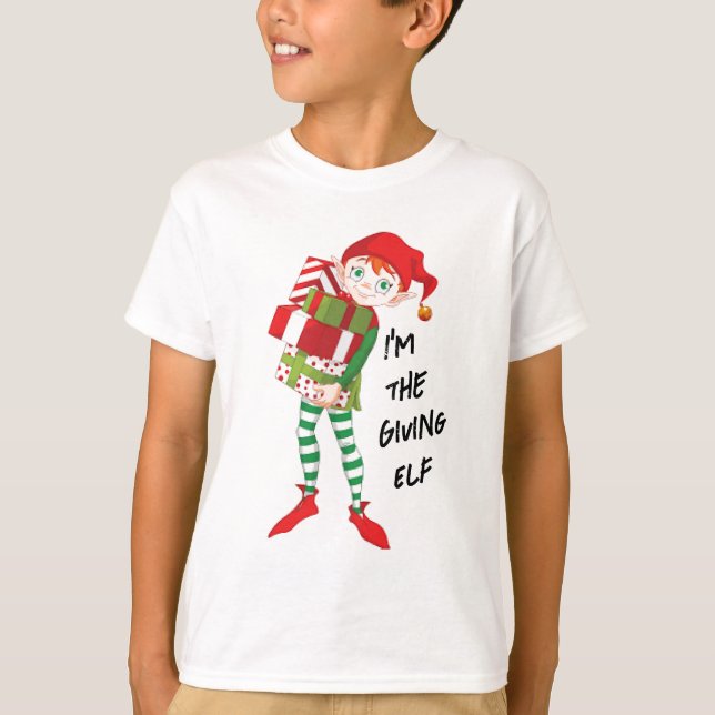 Giving Elf Basic Kid’s Unisex Holiday Elf T-Shirt (Front)