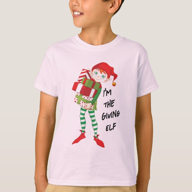 Giving Elf Basic Kid’s Unisex Holiday Elf T-Shirt (Front)