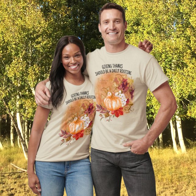 Giving Thanks with Pumpkin Autumn Leaves T-Shirt (Surprise your Thanksgiving guests with a holiday t-shirt. Change or remove the template text year.)