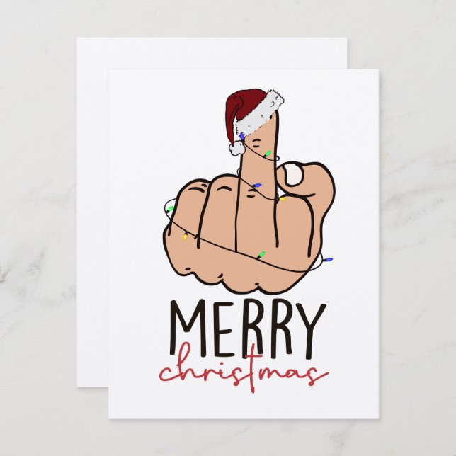 Giving the Finger Santa Hat Christmas Card (Front/Back)