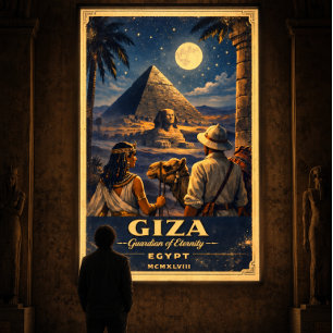 Giza Egypt Night Vintage Travel Poster Moonlit