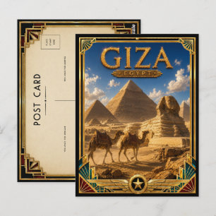 Giza Egypt Vintage Pyramids & Sphinx Art Deco Postcard