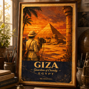 Giza Egypt Vintage Travel Poster Pyramid &SphinX