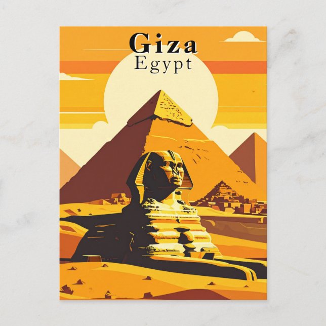 Giza Egypt Vintage Travel Sphinx and Pyramids Postcard (Front)