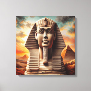 Giza Sphinx Head with Pyramids Egypt Travel Canvas Print