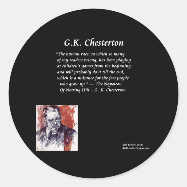 GK Chesterton & Opening Book Line Classic Round Sticker (Front)