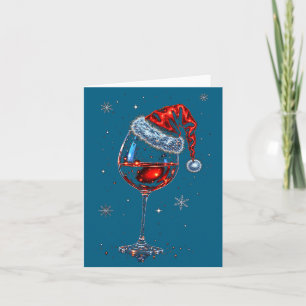 Gl Of Red Wine Santa Hat Christmas 2025 Women Men Card
