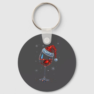 Gl Of Red Wine Santa Hat Christmas 2025 Women Men  Key Ring