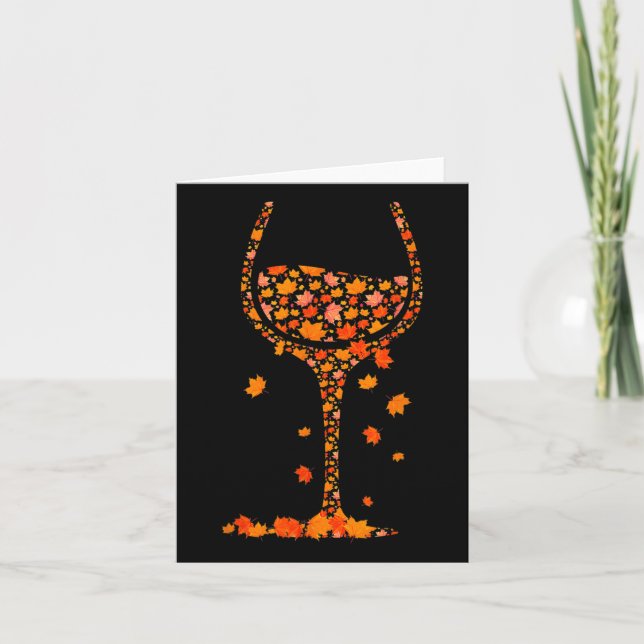 Gl Of Wine Maple Leaf Autumn Fall Funny Drink Wine Card (Front)