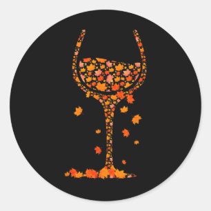 Gl Of Wine Maple Leaf Autumn Fall Funny Drink Wine Classic Round Sticker