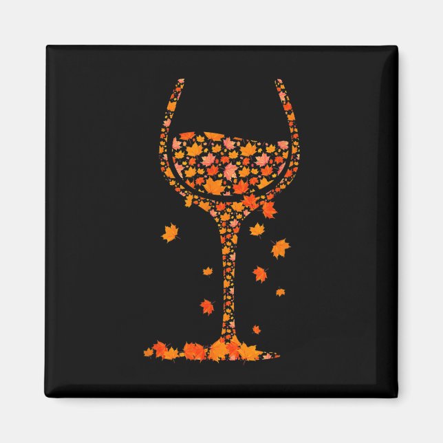 Gl Of Wine Maple Leaf Autumn Fall Funny Drink Wine Magnet (Front)