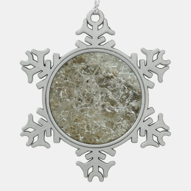 Glacial Ice Abstract Nature Texture Snowflake Pewter Christmas Ornament (Front)