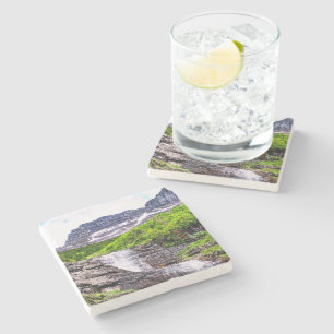 Glacial Melt Waterfalls Rush off Rocky Mountains Stone Coaster