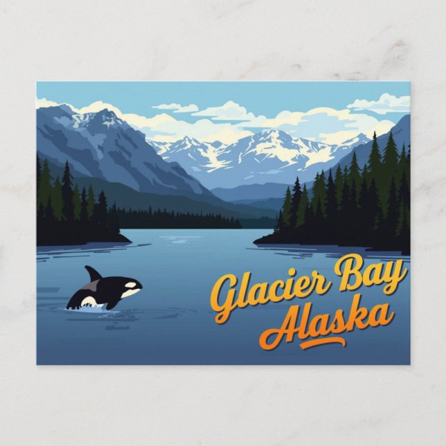 Glacier Bay Alaska Whale Vintage Art Postcard (Front)