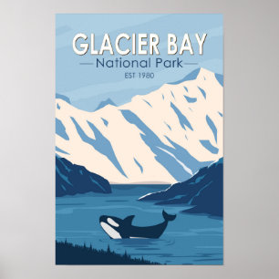 Glacier Bay National Park Alaska Orca Art Vintage  Poster