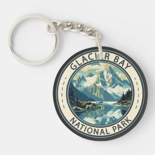 Glacier Bay National Park Illustration Travel Art Key Ring