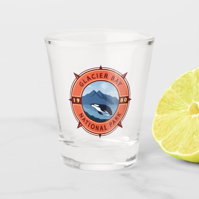 Glacier Bay National Park Orca Retro Compass  Shot Glass (Front)