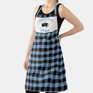 Glacier Blue and Black Cook Buffalo Plaid Pattern Apron