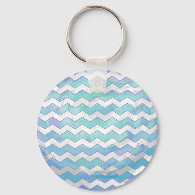 Glacier Blue Chevron Pattern Key Ring (Front)
