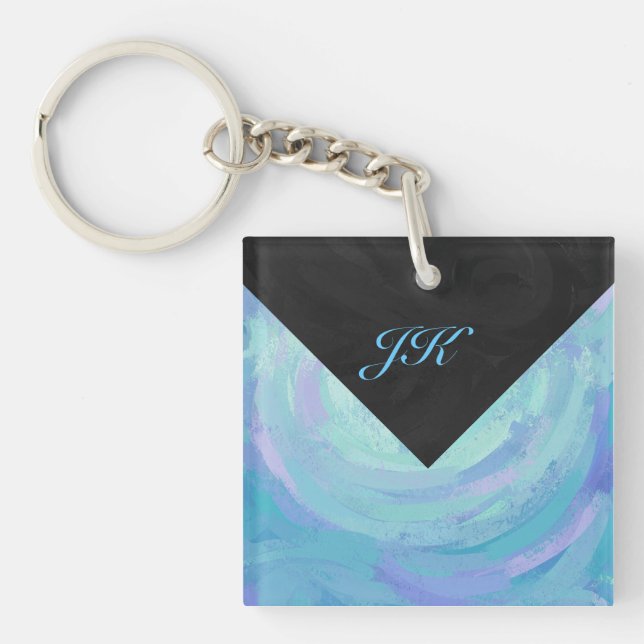 Glacier Blue Monogram Key Ring (Front)