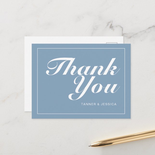 Glacier Blue & White Modern Minimalist Thank You  Postcard (Front/Back In Situ)