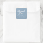 Glacier Blue & White Modern Minimalist Thank You  Square Sticker<br><div class="desc">Pretty,  modern,  minimalist and trendy wedding design features 2022 colour palette of glacier lake blue background with white customisable text blocks in modern fonts</div>
