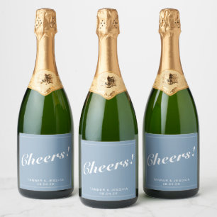 Glacier Blue & White Modern Minimalist Wedding  Sparkling Wine Label