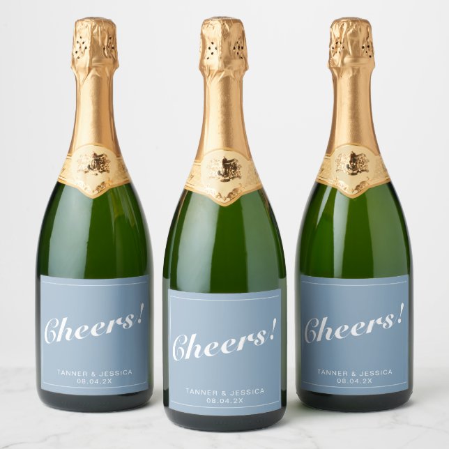 Glacier Blue & White Modern Minimalist Wedding  Sparkling Wine Label (Bottles)
