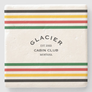 Glacier Cabin Club Custom Crest Park Stripe Stone Coaster