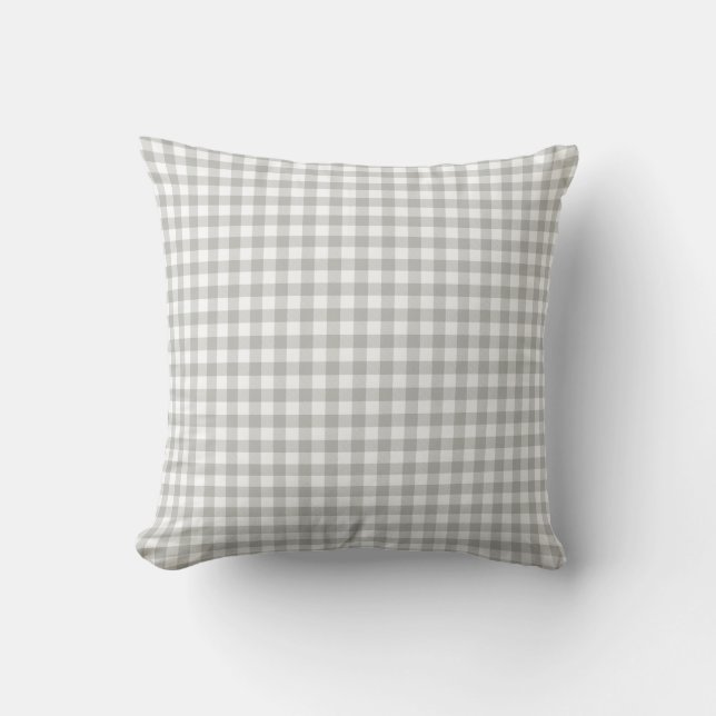 Glacier Grey Gingham Pattern Throw Pillow (Front)