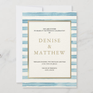 Glacier Lake Watercolor Stripe & Gold Lettering  Invitation