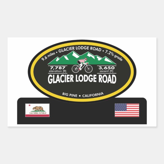 GLACIER LODGE ROAD- BIG PINE, CA -"OVAL TROPHY" RECTANGULAR STICKER (Front)