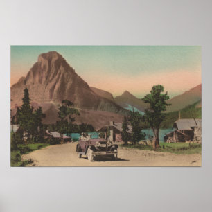 Glacier, MT - View of Two Chalets & Mt. Rockwell Poster