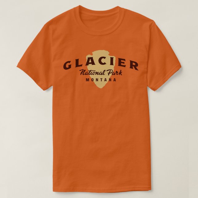 Glacier National Park Arched Text Brown T-Shirt (Design Front)