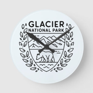 Glacier National Park Bear Emblem Round Clock