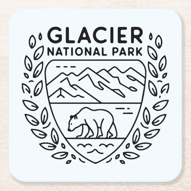 Glacier National Park Bear Emblem Square Paper Coaster (Front)