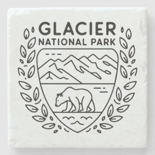 Glacier National Park Bear Emblem Stone Coaster