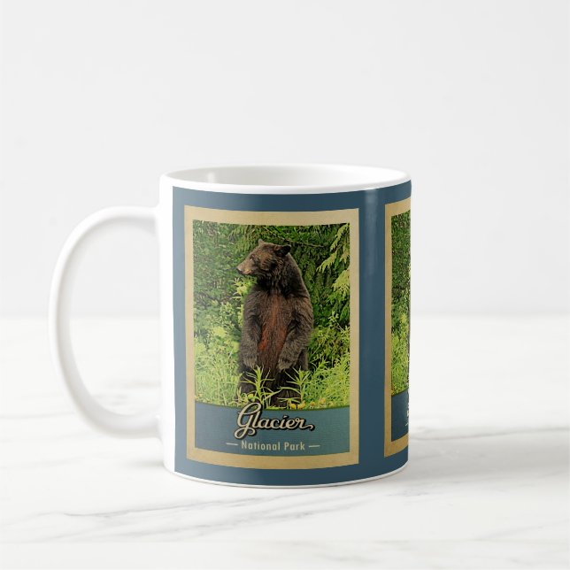 Glacier National Park Bear Vintage Travel Coffee Mug (Left)