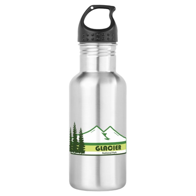 Glacier National Park Green Stripes 532 Ml Water Bottle (Front)