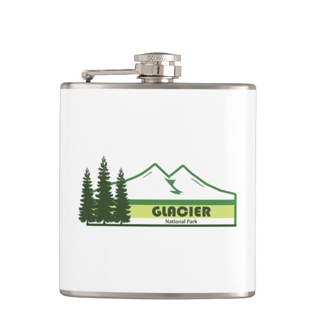Glacier National Park Green Stripes Hip Flask (Front)