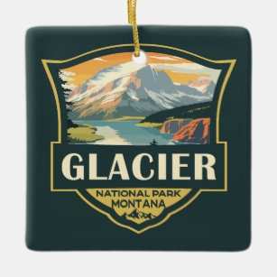 Glacier National Park Illustration Travel Vintage Ceramic Ornament