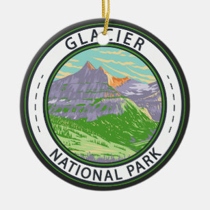 Glacier National Park In Spring Montana Badge Ceramic Tree Decoration